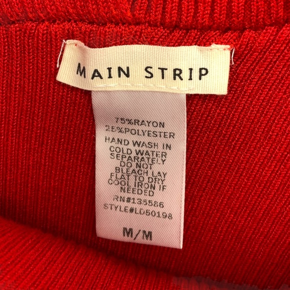 MAIN STRIP V Neck Sweater Dress Red Ribbed Knit Long Sleeve Womens Medium - Picture 10 of 12